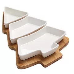 Тарелка Promstore 03309 Set pentru aperitiv Christmas (3 boluri + suport in forma de brad)