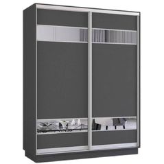 Шкаф Mobildor-Lux Раздвижные двери Fox из ДСП с зеркальными элементами (230x60x210 см) Антрацит