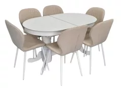 Комплект стол и стулья Evelin di Costacurta стол HV-31N White + 6 стульев YTC-064Wh Bjorn-24 Light beige