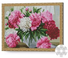 Картина по номерам Art Gallery QB204057 Mozaic cu diamante patrate 40x50cm Bujori albi si roz