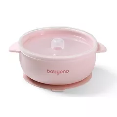 Посуда для кормления BabyOno 1662/02 Vas din silicon cu ventuza si capac (roz)