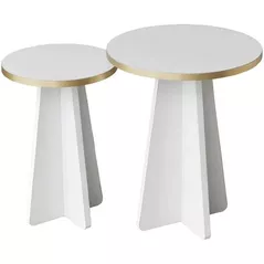 Măsuţă cafea Trendy Ciuperca 2, Aur, Alb, set