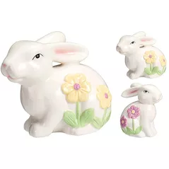 Decor Promstore 42563 Statueta Iepure cu flori, 13cm, portelan