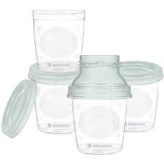 Container alimentare Kikka Boo 31304030016 Recipiente pentru depozitarea laptelui matern cu adaptor Mint, 4x180 ml