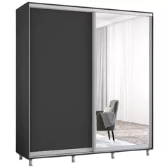 Dulap Mobildor-Lux Aron-P uși glisante din oglindă și PAL (190x60x200H cm) Anthracite