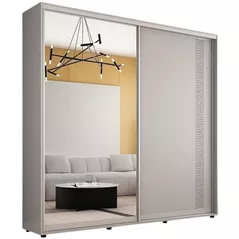 Шкаф Mobildor-Lux Compact uși glisante Oglindă + PAL cu ornament grecesc (230x45x220H cm) Grey
