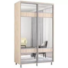 Dulap Mobildor-Lux Aron cu uși glisante cu oglindă zebra (140x60x240H cm) Sonoma