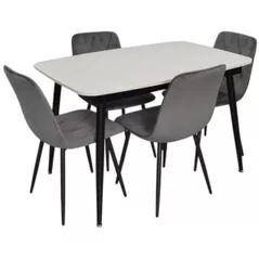 Комплект стол и стулья Evelin di Costacurta cтол DT-532R B + 4 стула YTC-055B Bluvel-14 (Dark grey)