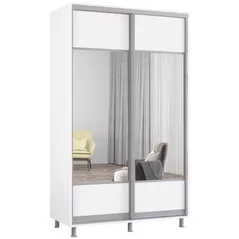 Dulap Mobildor-Lux Aron-S uși glisante din PAL cu oglindă orizontal (130x60x210H cm) Alb Brilliant