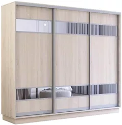 Шкаф Mobildor-Lux Fox uși glisante din PAL cu elemente din oglindă (260x60x210H cm) Sonoma