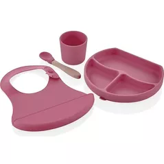 Посуда для кормления BabyJem 728 Set diversificare din silicon Roz, 4 piese