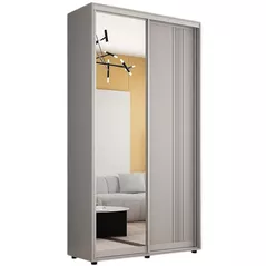 Dulap Mobildor-Lux Compact uși glisante Oglindă + PAL cu ornament linii (120x45x220H cm) Grey