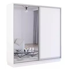 Dulap Mobildor-Lux Fox uși glisante din oglindă și PAL (210x60x210H cm) Alb