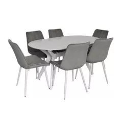 Комплект стол и стулья Evelin di Costacurta стол Raffles Oval White + 6 стульев YTC 055WH Blu-13 Light grey