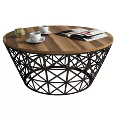 Măsuţă cafea Trendy Stil Metal Ferforje, Nuc 90x38x90cm
