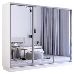 Dulap Mobildor-Lux Fox uși glisante din oglinzi (260x60x200H cm) Alb