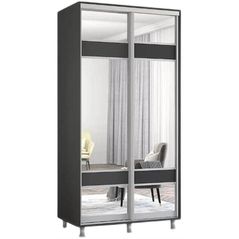 Dulap Mobildor-Lux Aron-P 1.0m-1.8m uși glisante din PAL cu oglindă zebra (110x60x240H cm) Anthracite