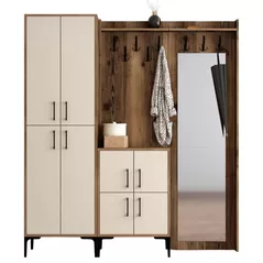 Mobilă pentru antreu Trendy Berlin ABC, Nuc, Crem, 180x200x35cm (GTR001372)