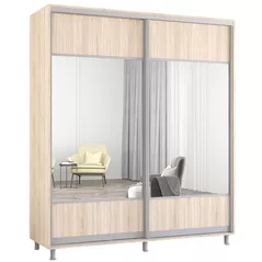 Шкаф Mobildor-Lux Aron-S uși glisante din PAL cu oglindă orizontal (190x60x200H cm) Sonoma