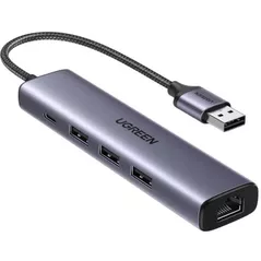 Переходник для IT Ugreen 60554 HUB USB-A 3.0 to 3*USB3.0+RJ45 (1000M) Ethernet Adapter CM475, Grey