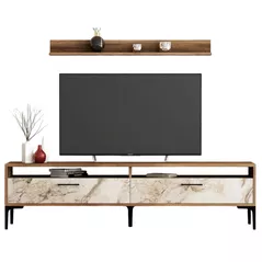 Comodă TV Trendy Istanbul, Nuc, Marmura Alba 180x47x35cm