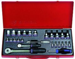 Набор ручных инструментов King Tony 7126PR набор 1/4" и 1/2" торцевых головок Е, насадок бит TORX, принадл., 26 пр.