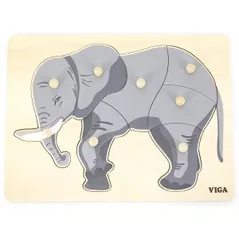 Головоломка Viga 44601 Puzzle din lemn Montessori cu buton Elefant