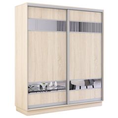 Dulap Mobildor-Lux Fox uși glisante din PAL cu elemente din oglindă (180x60x210H cm) Sonoma