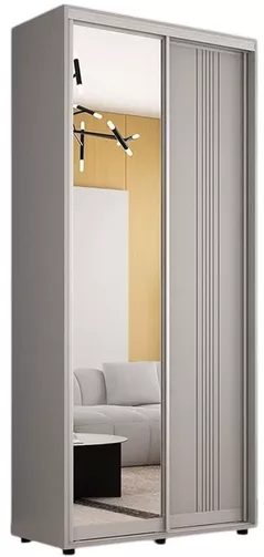 Dulap Mobildor-Lux Compact uși glisante Oglindă + PAL cu ornament linii (100x45x220H cm) Grey