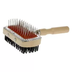 Produse de îngrijire a animalelor Promstore 44874 Щетка для вычесывания 2in1 PETS 17x10cm, деревянная ручка