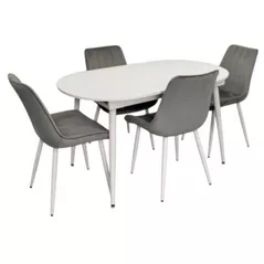 Комплект стол и стулья Evelin di Costacurta стол DT-533R Wh + 4 стула YTC-055Wh Blu-13 (Light grey)