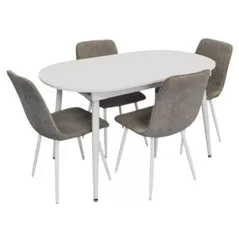 Комплект стол и стулья Evelin di Costacurta стол DT-533R Wh + 4 стула YTC-078Wh UF885-14 (Grey)