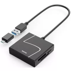 Кардридер Hama 200148 USB Card Reader, USB-A, with USB-C Adapter, USB 3.2 Gen1, SD/micro-SD/CF/MS