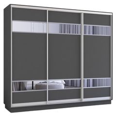 Dulap Mobildor-Lux Fox uși glisante din PAL cu elemente din oglindă (300x60x220H cm) Anthracite