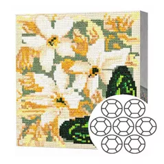 Картина по номерам Art Gallery BJ851 Mozaic cu diamante 20x20cm Flori albe si fluture verde
