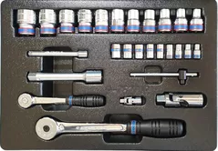 Набор ручных инструментов King Tony 7527MR набор 1/4" и 1/2" торцевых головок 6 гран., принадлежностей 27 пр.