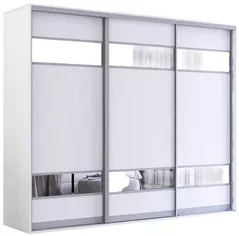 Шкаф Mobildor-Lux Fox uși glisante din PAL cu elemente din oglindă (260x60x230H cm) Alb