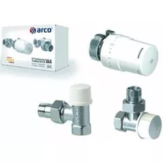 Запорная арматура Arco KCT01 Set robineti radiator, tur/retur, cap termostatic, Ø1/2", coltar, TEIDE