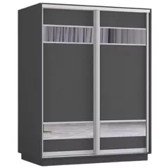 Шкаф Mobildor-Lux Fox uși glisante din PAL cu elemente din oglindă (170x60x200H cm) Anthracite