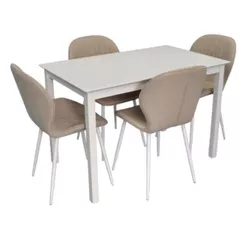 Комплект стол и стулья Evelin di Costacurta стол GLORIA White + 4 стула YTC-064Wh Bjorn-24 Light beige