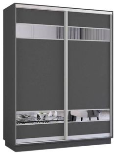 Шкаф Mobildor-Lux Fox uși glisante din PAL cu elemente din oglindă (210x60x220H cm) Anthracite