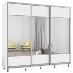 Шкаф Mobildor-Lux Aron uși glisante din PAL cu oglindă orizontal (240x60x210H cm) Alb Brilliant