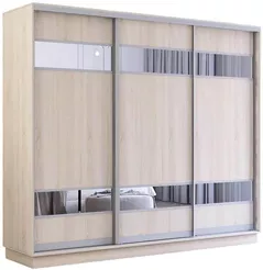 Dulap Mobildor-Lux Fox uși glisante din PAL cu elemente din oglindă (240x60x210H cm) Sonoma