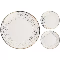 Тарелка Promstore 42796 Тарелка десертная 20cm Gold Rim Stars, белая, фарфор