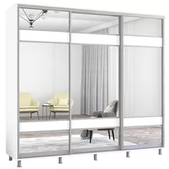 Шкаф Mobildor-Lux Aron uși glisante din PAL cu oglindă zebra (250x60x200H cm) Alb Brilliant