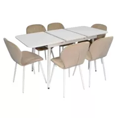 Комплект стол и стулья Evelin di Costacurta стол DT-531R Wh + 6 стульев YTC-064Wh UF910-01 (Light beige)