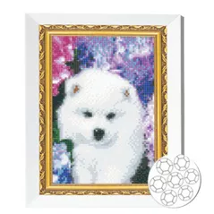 Картина по номерам Art Gallery JS27508 Mozaic cu diamante 20x30cm Catelus alb pufos