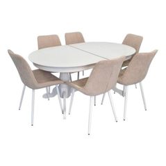 Комплект стол и стулья Evelin di Costacurta стол HV-33V White + 6 стульев YTC-055Wh UF885-03 Light beige