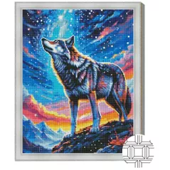 Tablou pe numere Art Gallery QB206520 Mozaic cu diamante patrate 40x50cm Lup si cer instelat