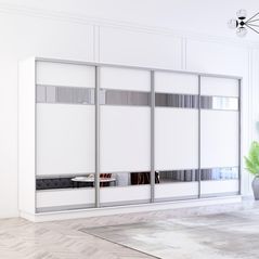 Dulap Mobildor-Lux Fox uși glisante din PAL cu elemente din oglindă (370x60x210H cm) Alb